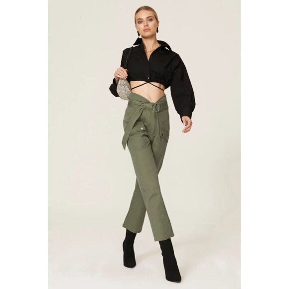 Marissa Webb Collective Canvas Cropped Pants Olive Green Womens 4 - Picture 1 of 11